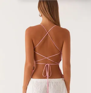 SheIn Beaded embroidered baby pink open back top thumbnail 4
