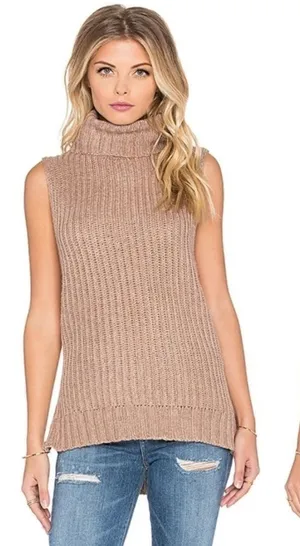 J.O.A. Side Slit Khaki Turtleneck Zipper Sweater C31‎ thumbnail 1