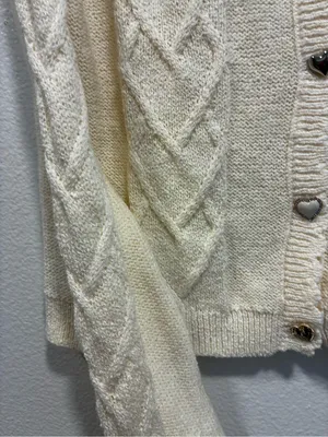 wild fable Cream Scalloped Cable-Knit Button Cardigan thumbnail 5