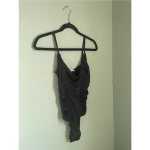 New Free People Black Star Shimmer Ruched Paneling Bodysuit Size XS Going Out thumbnail 2