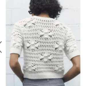 Zara off white cream ivory crochet short sleeve tie front knit sweater cardigan thumbnail 4