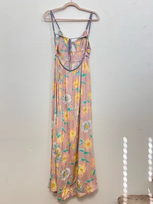 Free People Wisteria Maxi Dress Small Pink Floral Sleeveless Boho Romantic thumbnail 6