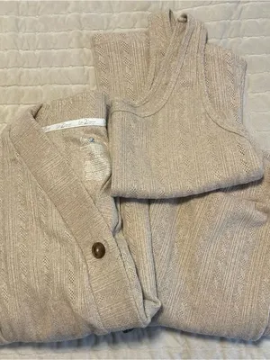 Cozy Neutral Knit Cardigan & Tank Set - Beige thumbnail 1