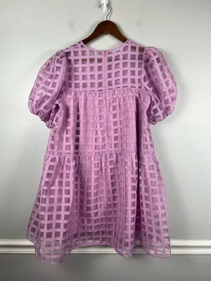 English factory Gridded Puff Sleeve Dress in lilac size small thumbnail 7