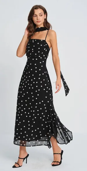 Rihoas Black Polka Dot Slip Maxi Dress thumbnail 1