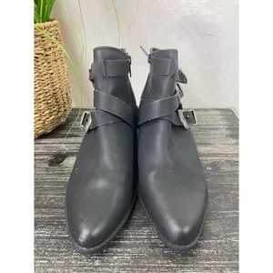 Sugar Black Bailey Zip Buckle Trim Block Heel Ankle Booties Boots 7 thumbnail 2