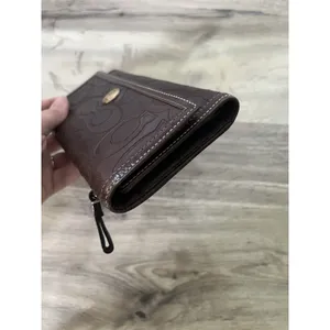 Coach Brown Leather C Monogram Stitched Continental Long Wallet Checkbook thumbnail 7