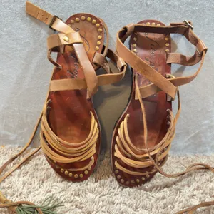933|Free People Studded Boho Hippie Leather Gladiator Sandals Brown Women 37 6.5 thumbnail 11
