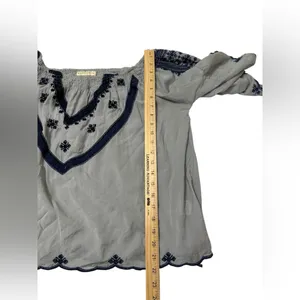 Bohemian Embroidered Peasant Blouse Gray Size L thumbnail 10