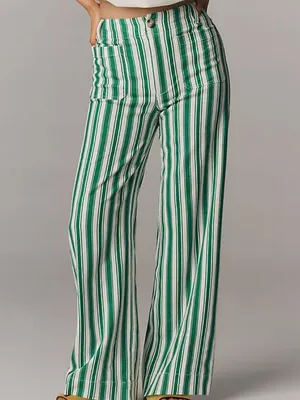 Anthropologie Maeve Colette Striped High Rise Linen Blend Wide Leg Pants Size 30 thumbnail 10