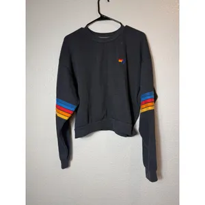 Aviator Nation 5 Stripe Crew Sweatshirt Black Rainbow Sleeve Stripes XS‎ thumbnail 2