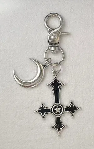 Moon Cross Keychain Charm for Men Women Car Keychain Key Ring Bag Charm thumbnail 1