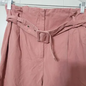 Zara Paperbag Wide Leg Pants Pink High Rise Belted Size M thumbnail 7