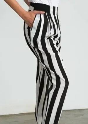 NWT Sans Souci Striped Lightweight Satin Feel Trouser Ankle Pant XL Black White thumbnail 8