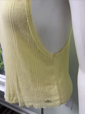 ALO Yoga Pale Yellow Muscle Tank Cropped Top thumbnail 2