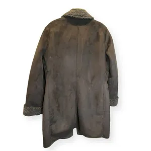 Lands' End Faux Suede Shearling Coat Jacket Longline Women's Size M 10-12‎ Black thumbnail 3