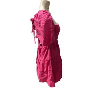 Hello Molly Womens Size 6 Pink Square Neck Puff Short Sleeve Tiered Mini Dress thumbnail 2