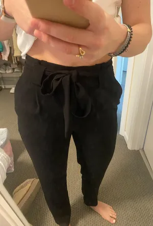 Black Taper Trousers With Tie Waist thumbnail 2