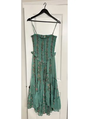 FREE PEOPLE Alejandra Smocked Bodice Tiered Sundress in Green Size Small thumbnail 4
