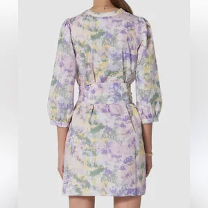 Tart Collections Lorrie Pastel Purple Floral Print Belted Tunic Dress Size Small thumbnail 2