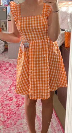 SheIn Orange Checkered Dress thumbnail 1