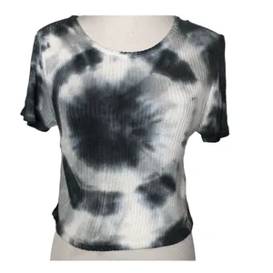 Brandy Melville Tie‎ Dye Crop Top Ribbed Blue Short Sleeve Women Size One Size thumbnail 7