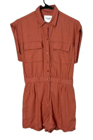 Abercrombie & Fitch Rust Linen Blend‎ Utility Romper Size XS thumbnail 1