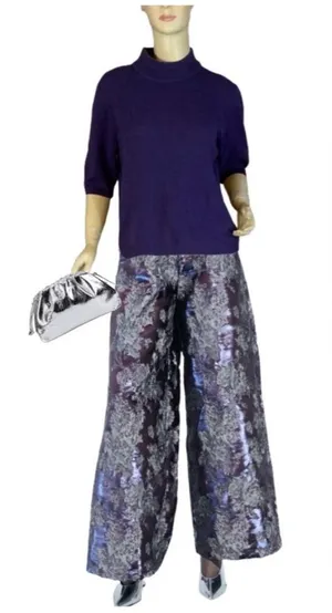 Grace Purple Cashmere Knit Mock Neck Short Sleeve Pull Over Sweater (Xl) thumbnail 1