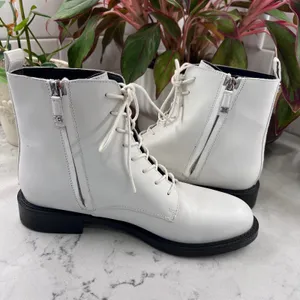 Sam Edelman Nina White Leather Lace Up Side Zip‎ Combat Boots Womens 9M 39 thumbnail 5