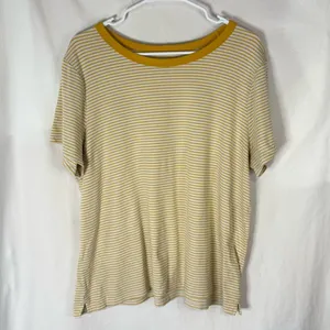 Old Navy Woman’s White and Mustard Colored Striped Short Sleeve Tee - Medium thumbnail 2