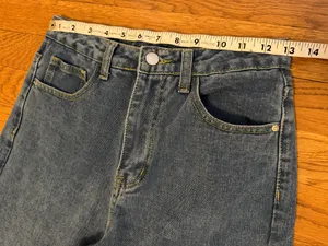 SheIn Straight / Wide Leg Patchwork Bandana Denim jeans in Blue size XS thumbnail 8