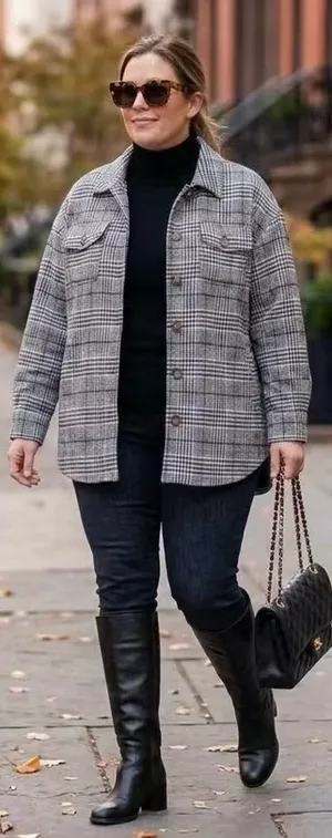 Millenium Plus Size 3X Autumn Essential Black & White Plaid Button thumbnail 3