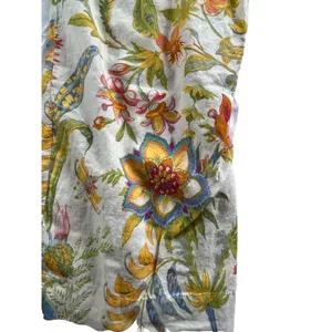 Floral Linen Blend Wide Leg Pants Size M Boho Botanical Resort Summer thumbnail 5