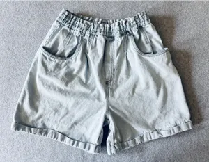 Vintage 80s Womens High Waist Paper Bag Acid Wash Denim Shorts Baggy Large thumbnail 1