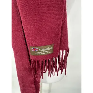 100% Cashmere‎ Scarf Mens Womens One Size Maroon Fringe Made in Scotland FLAWED thumbnail 3