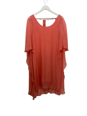 Tommy Bahama Lanai Breeze Double Layer Chiffon Tunic Dress M Coral Pink Tassel thumbnail 2