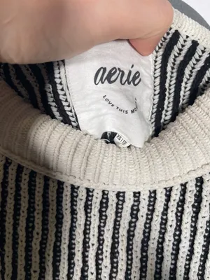 Aerie Womens Beyond Chenille Black White Crewneck Sweater Xs thumbnail 3