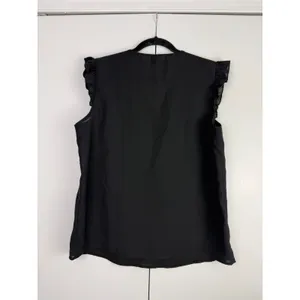 SHEIN Black Ruffle Sleeve V-Neck Blouse Multi Color‎ Crochet Trim Top Large thumbnail 3