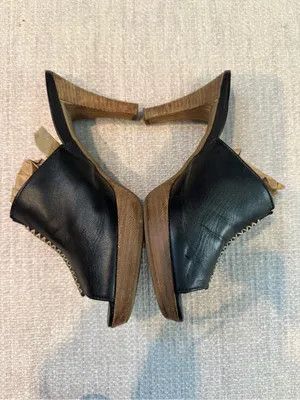 Paul Green Munich Black Leather Mule Heels Wood Heel EUC Minimalist Luxe 90s 5 thumbnail 4
