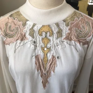 Vintage 80s 90s Mock Neck Appliqué Bling Top L thumbnail 6