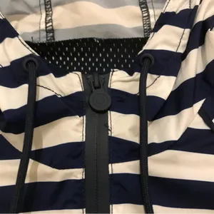 Hunter by Target Blue, Green, and White Rain Jacket. Has Stripes and Mesh Detail thumbnail 5