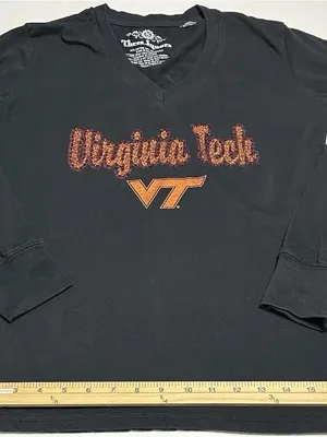 Virginia Tech Women's Black Long-Sleeve V-Neck Tee with Orange Script thumbnail 2