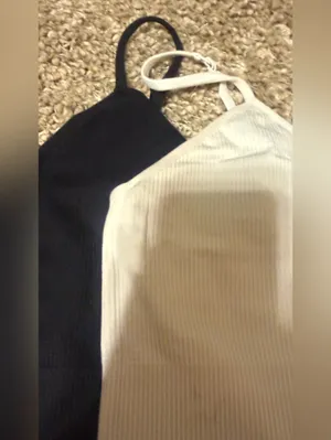 🍎Zella Ribbed V‑Neck Cami Set bralette in Black & White thumbnail 4