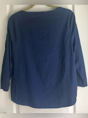 Noir navy blue blouse with black lace trim L thumbnail 5