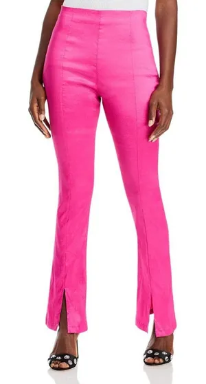 Hosbjerg Elora High Waist Pink Flare Pants Slit Hems Hot Pink Medium M NWT NEW thumbnail 1