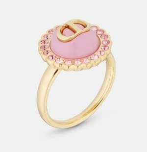 Christian Dior Petit CD Baroque Ring Gold-Finish Metal, Pink Crystals Size L thumbnail 1