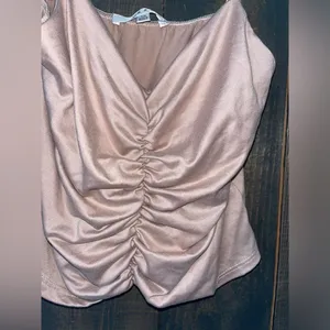 Elegant Cream‎ Satin Ruched Camisole Top with Spaghetti Straps Evening Party D24 thumbnail 3
