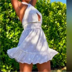 Aerie White Eyelet Crossover/Halter Dress Size L thumbnail 2
