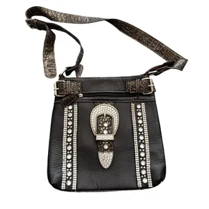 Western Crossbody Purse Womens Silver Buckle Rhinestone‎ Studded Cowgirl Bag thumbnail 1