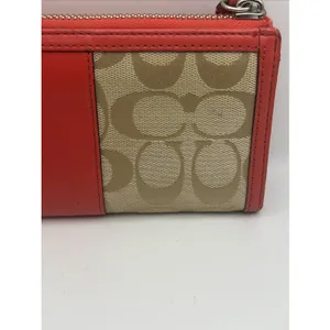 Coach Women's Beige/Orange Logo Zip-Around Wallet w/ Credit Card Slots thumbnail 4